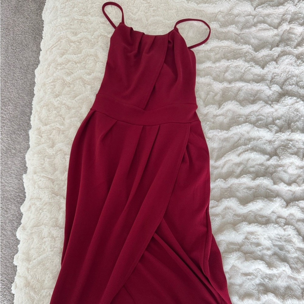 Boohoo Red Ruched Strapless Bodycon Dress